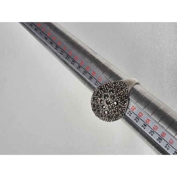 MARCASITE STONES DOME RING Semi-Circle Shape .925 STERLING SILVER Size 9 - Picture 2 of 6